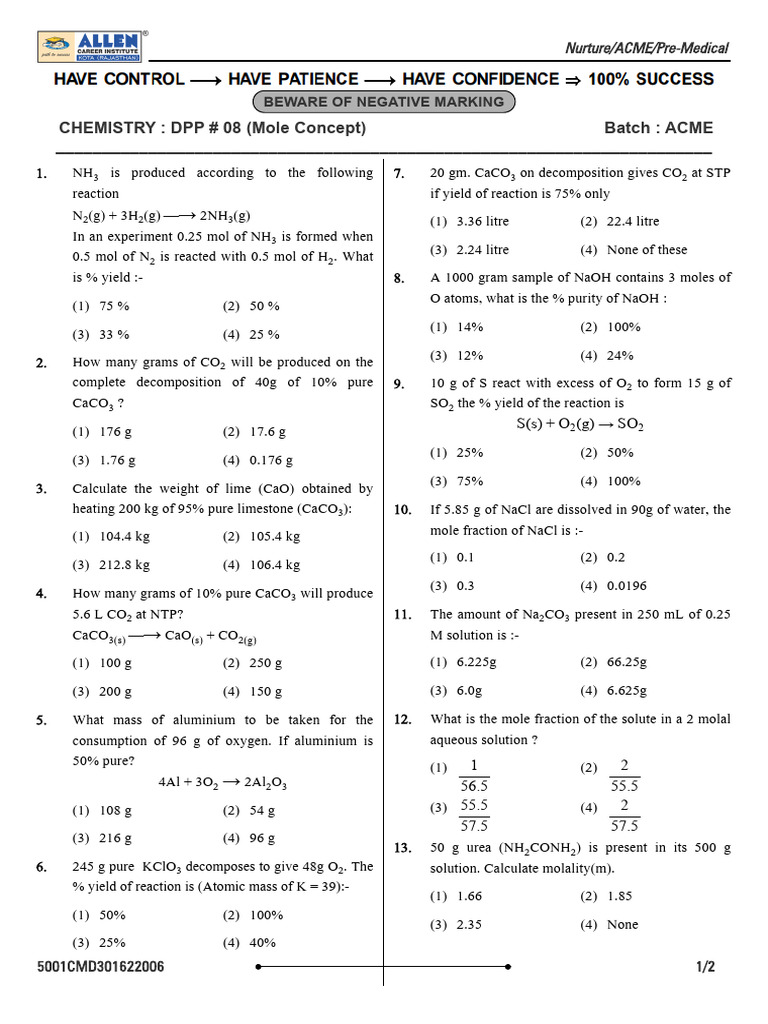 08 Mole Concept | PDF | Molar Concentration | Chemistry
