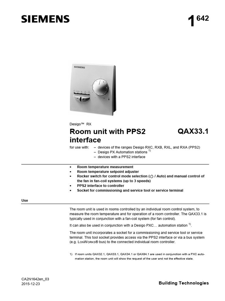 9822 - Room Unit With PPS2 Interface QAX33.1 - en | PDF | Electrical ...