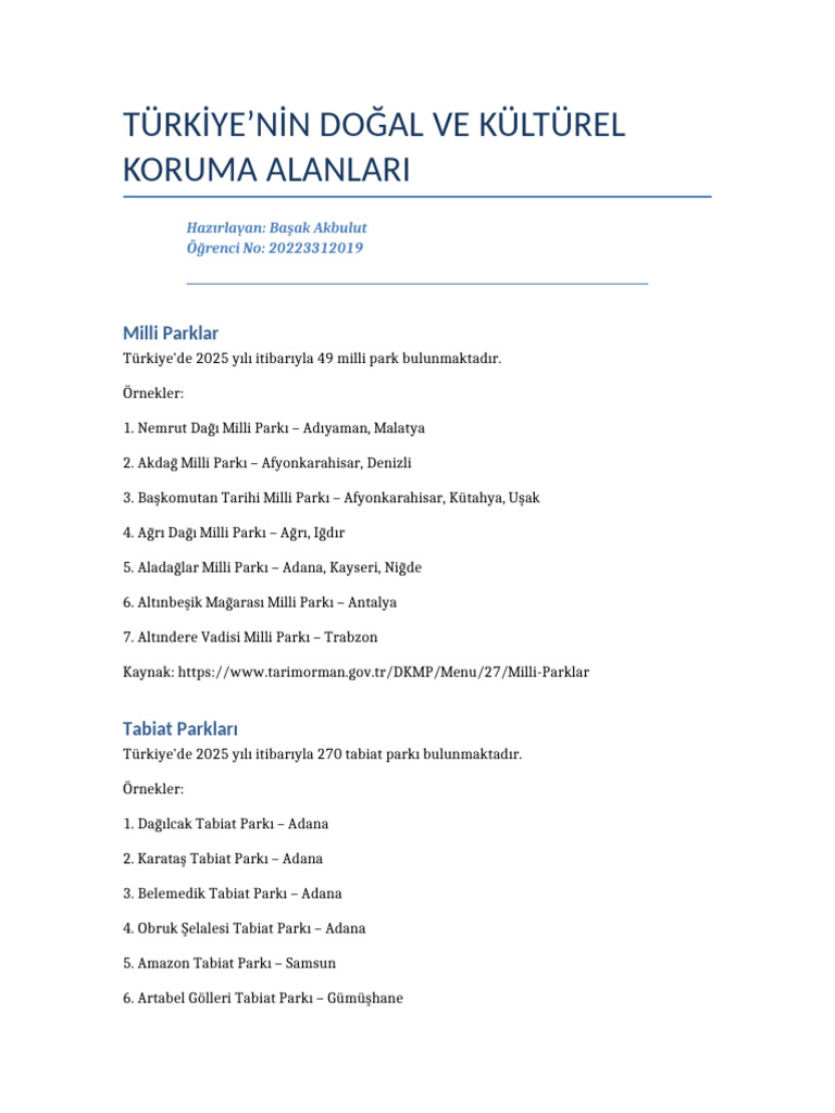 Turkiye Dogal Kulturel Alanlar Detayli BasakAkbulut 2 | PDF