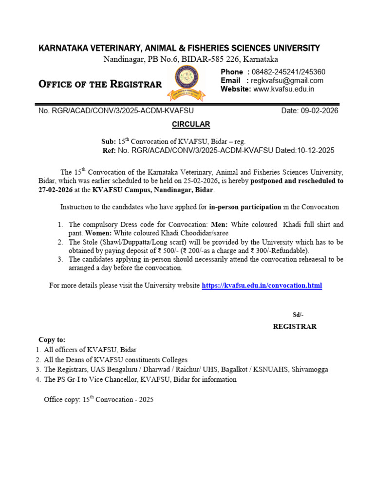 Circular for Date of 15th Convocation | PDF