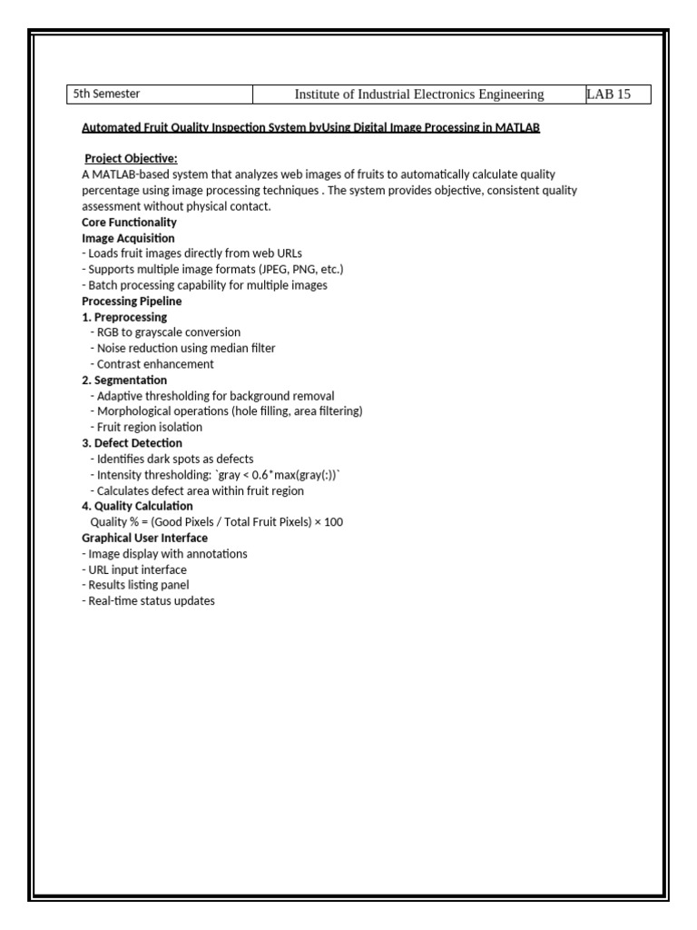 Automated Fruit Quality Inspection System | PDF