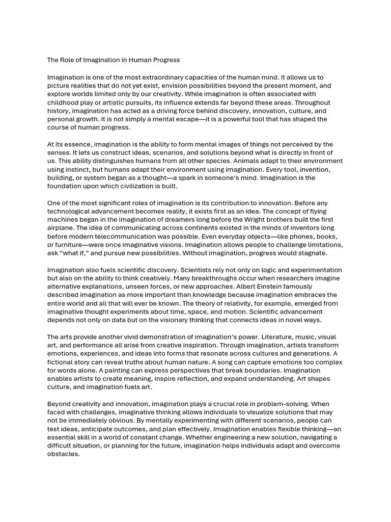 The Role of Imagination in Human Progress | PDF | Imagination | Thought