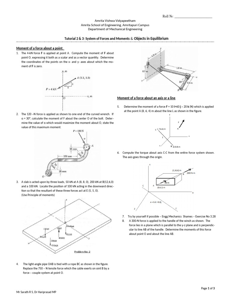 Tutorial 2 &3- System of Forces & Equilibrium (1) | PDF | Force ...