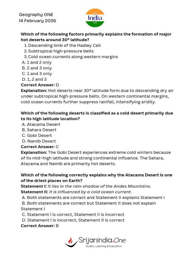 Geography ONE 14 February 2026 | PDF