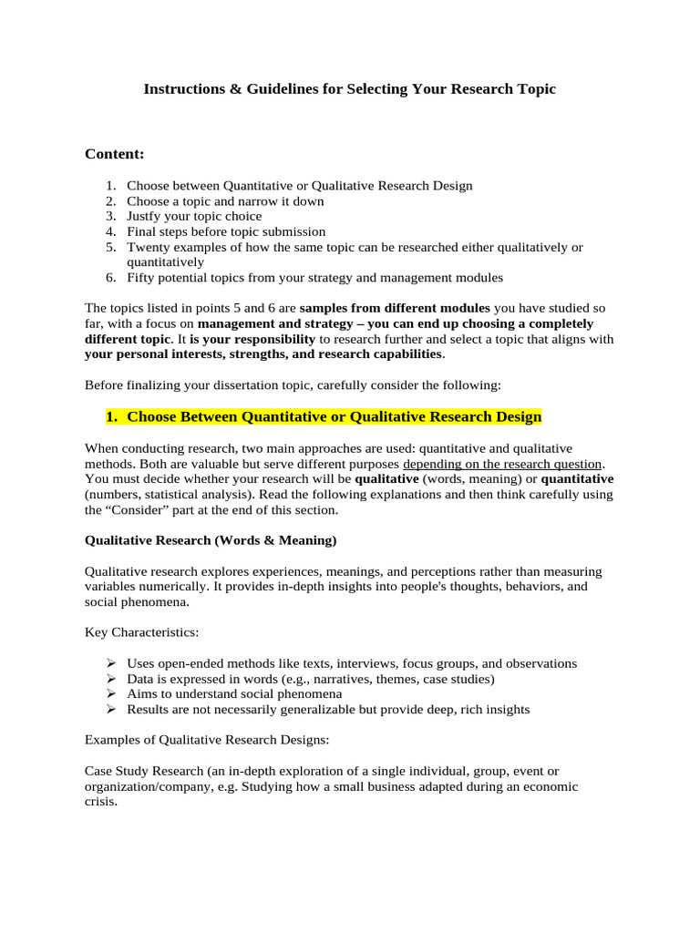 Instructions Guidelines For Selecting Your Research Topic - Elham ...
