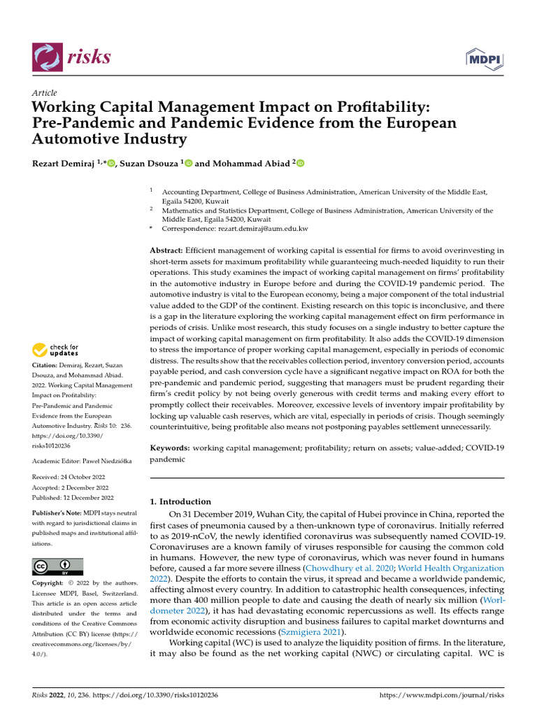 risks-10-00236 | PDF | Working Capital | Regression Analysis