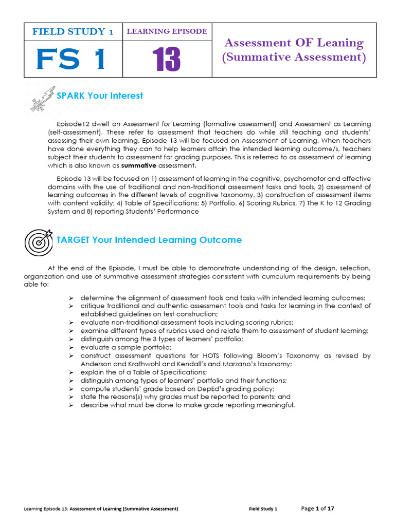 Learning Episode 13 | PDF | Educational Assessment | Cognition