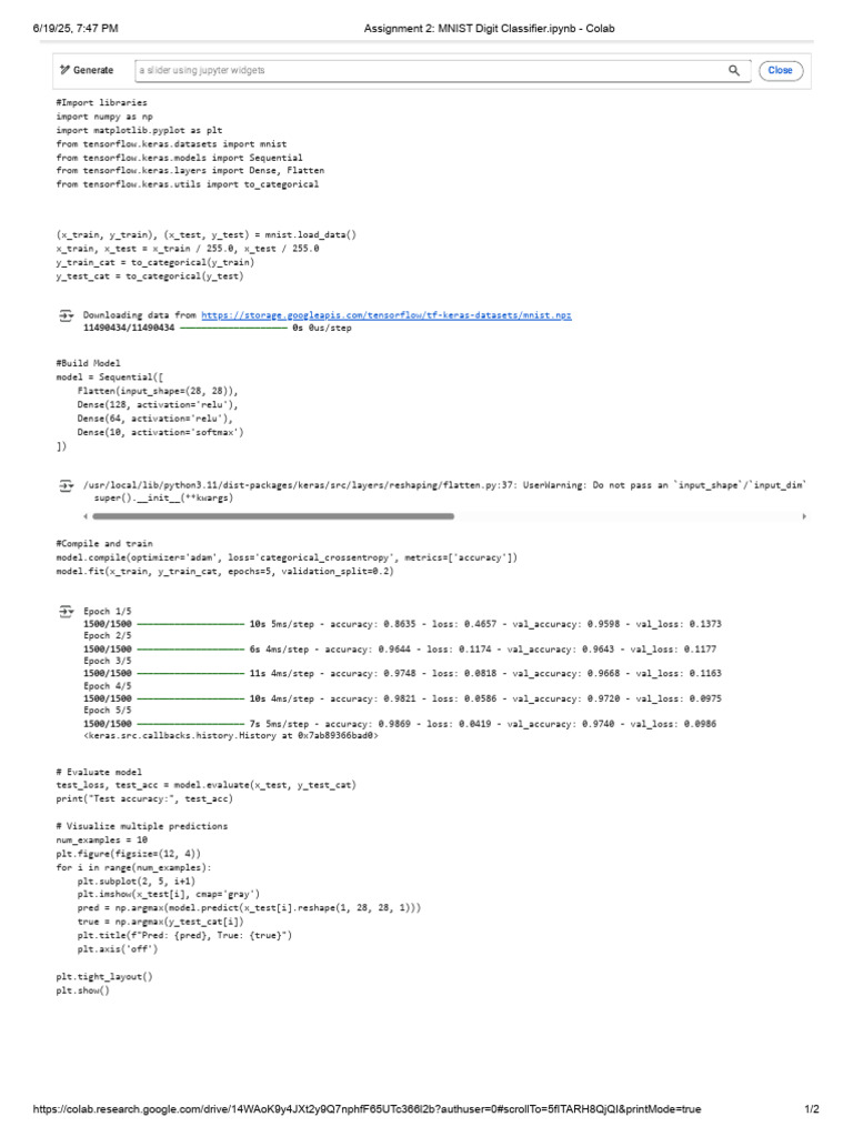 Assignment 2 - MNIST Digit Classifier - Ipynb - Colab | PDF ...