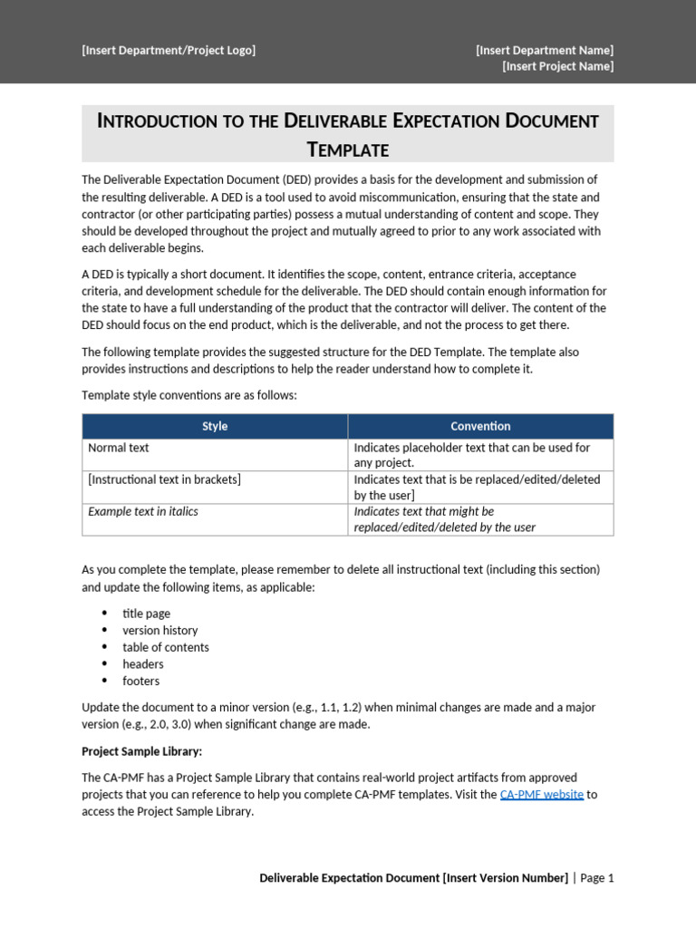 Deliverable Expectation Document Template With Instructions | PDF ...
