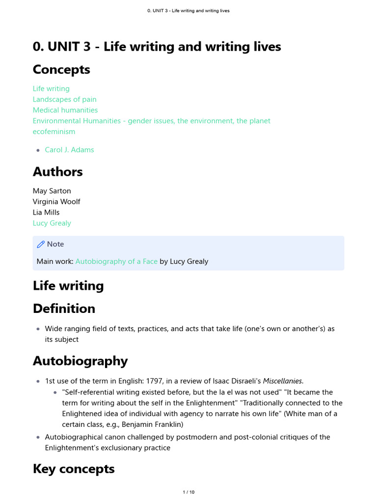 UNIT 3 - Life Writing and Writing Lives | PDF | Ecofeminism