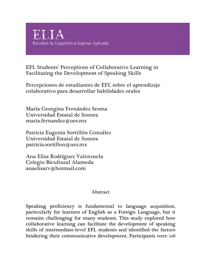 EFL Students' Perceptions of Collaborative Learning in | PDF | Learning ...
