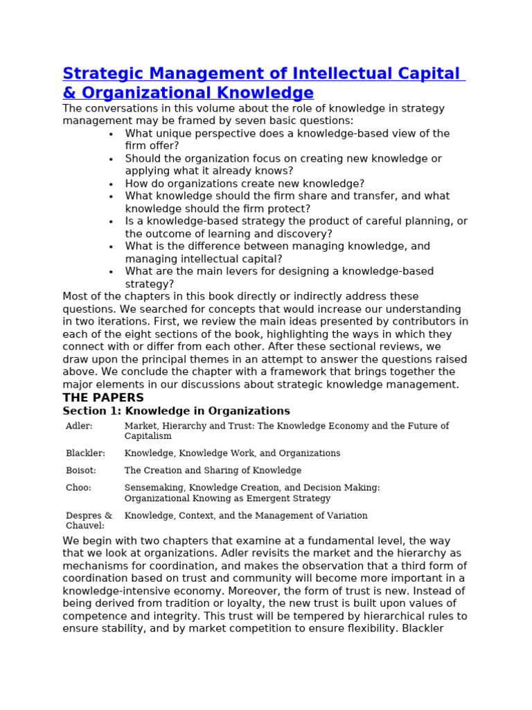 SDM Strategic Management of Intellectual Capital | PDF | Tacit ...