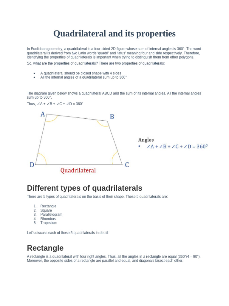 Properties of Quadilatral | PDF | Rectangle | Area