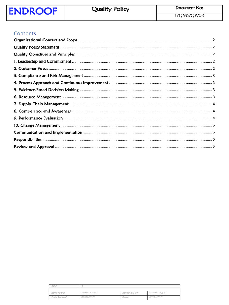 Quality Policy | PDF