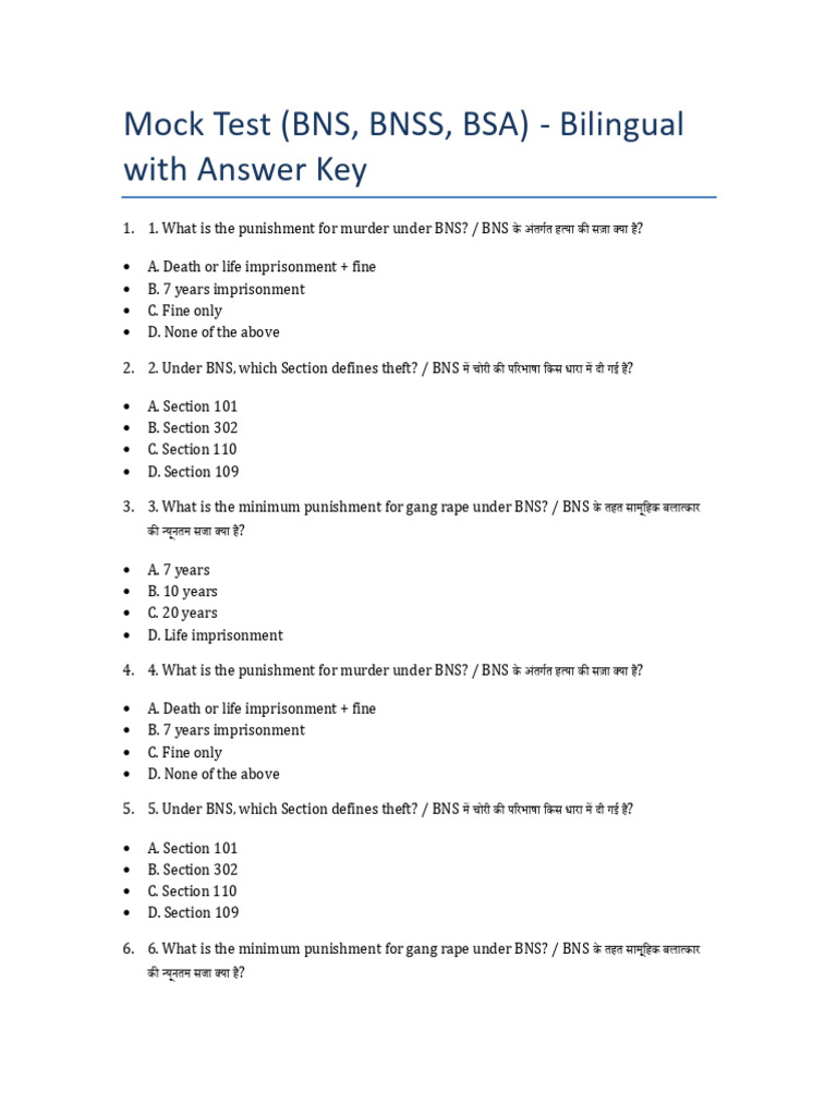 RJS Mock Test Bilingual With Answer Key | PDF