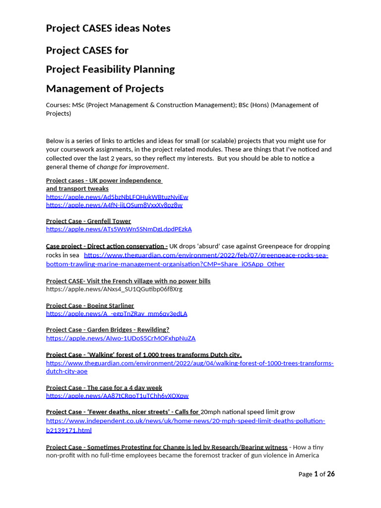 01 Project Cases Notes_v01 2023 | PDF