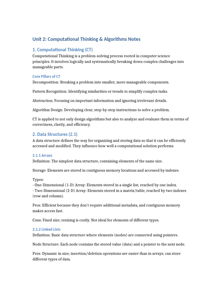 Unit2 Computational Thinking Algorithms Notes | PDF | Queue (Abstract ...