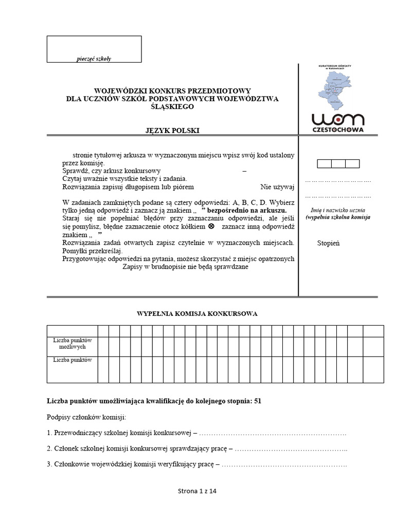 2022-2023 J. Polski II Stopien Arkusz (3533356) | PDF