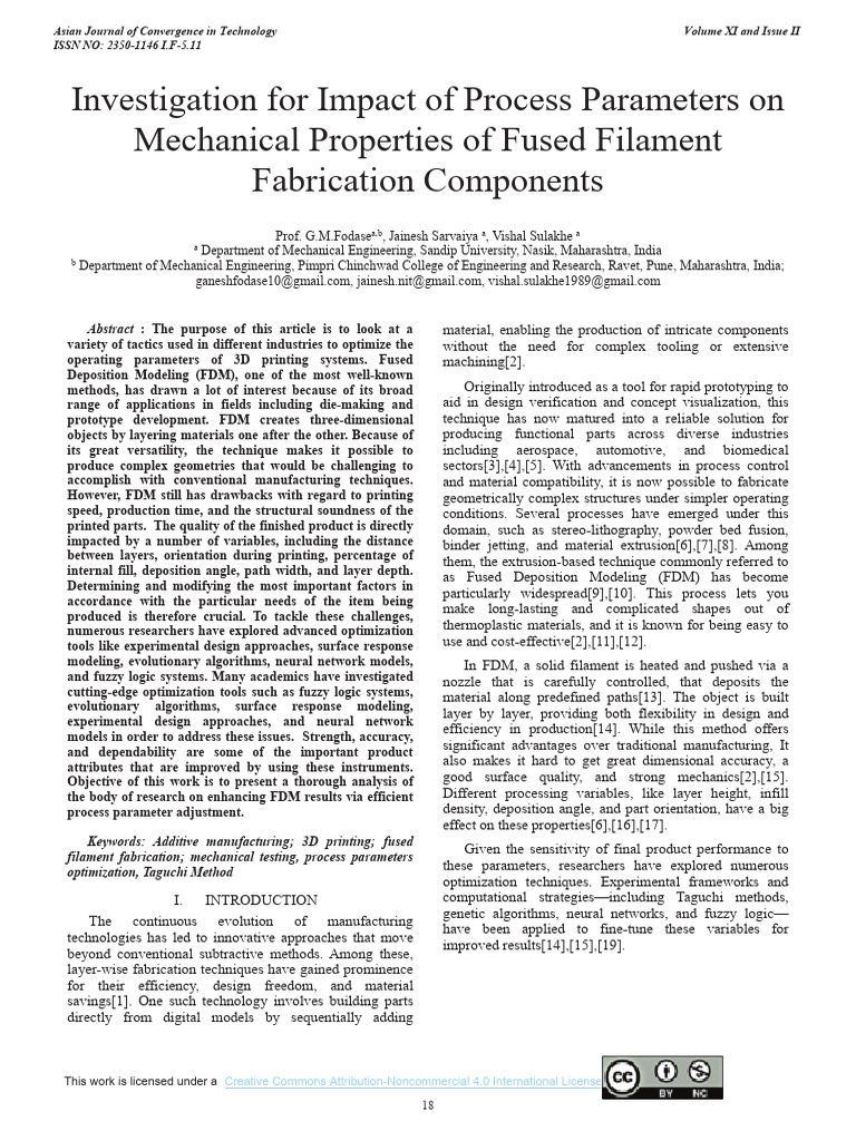 Investigation For Impact of Process Parameters On | PDF | 3 D Printing ...