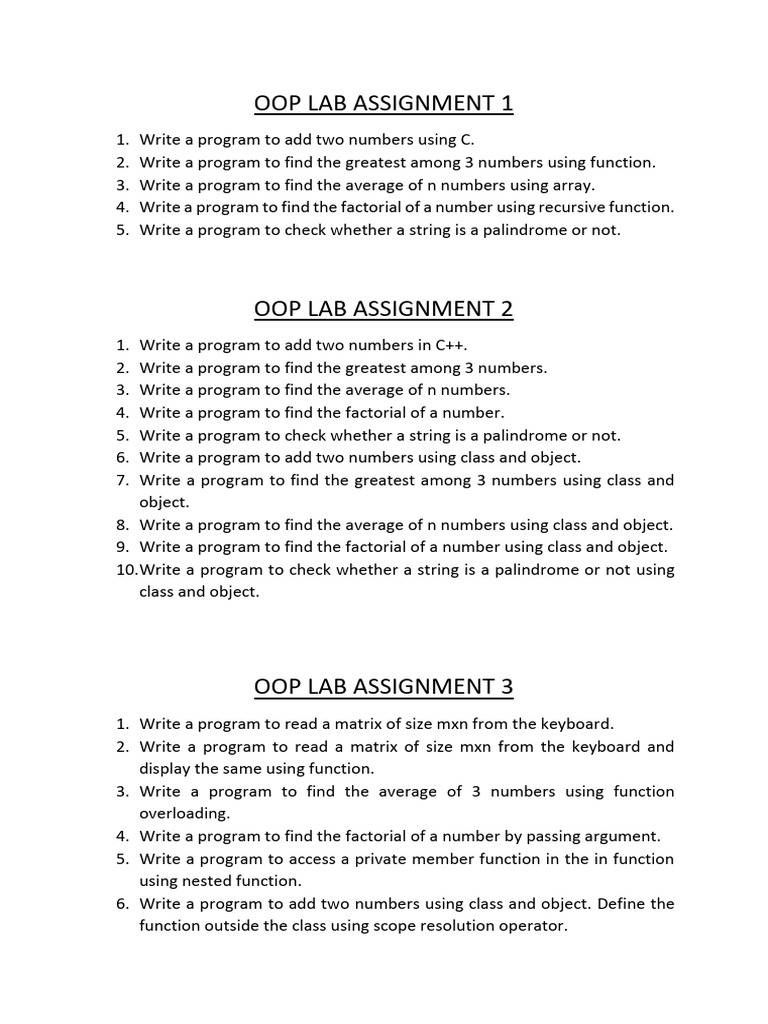OOP LAB ASSIGNMENT | PDF | Method (Computer Programming) | Constructor ...