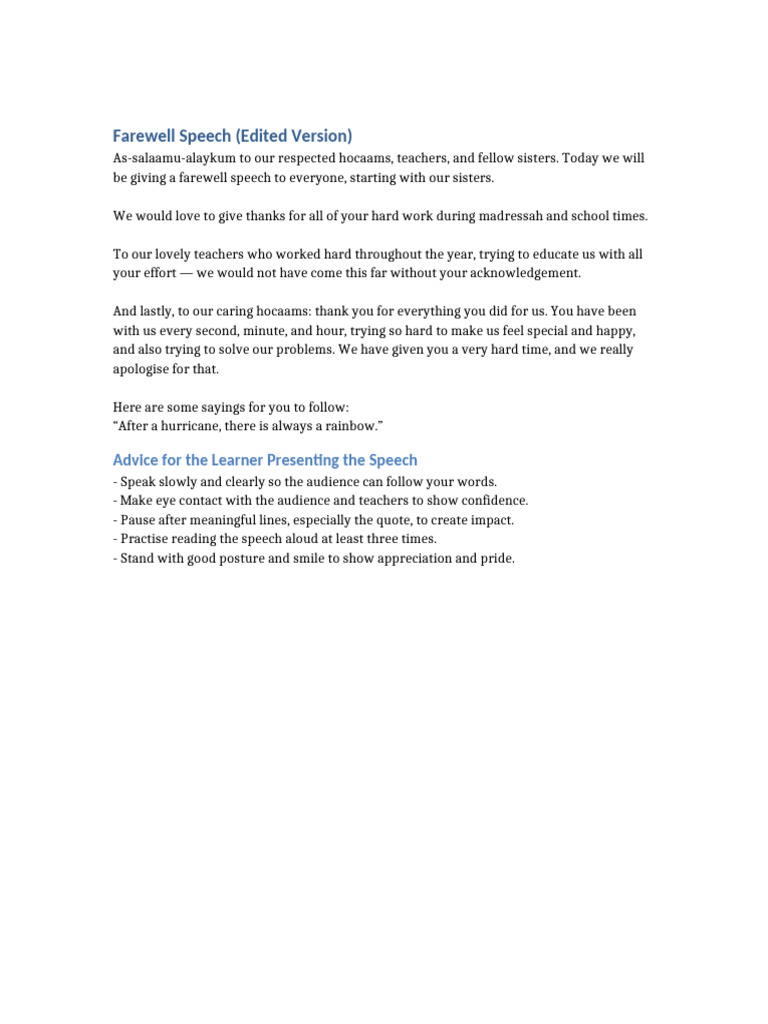 Farewell Speech Edited | PDF
