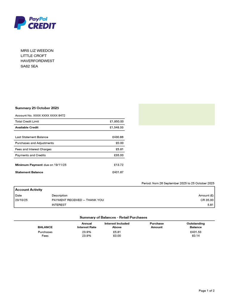 Statement 952148437 | PDF | Pay Pal | Payments