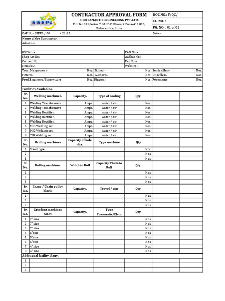Contractor Approval Form | PDF | Secondary Sector Of The Economy ...