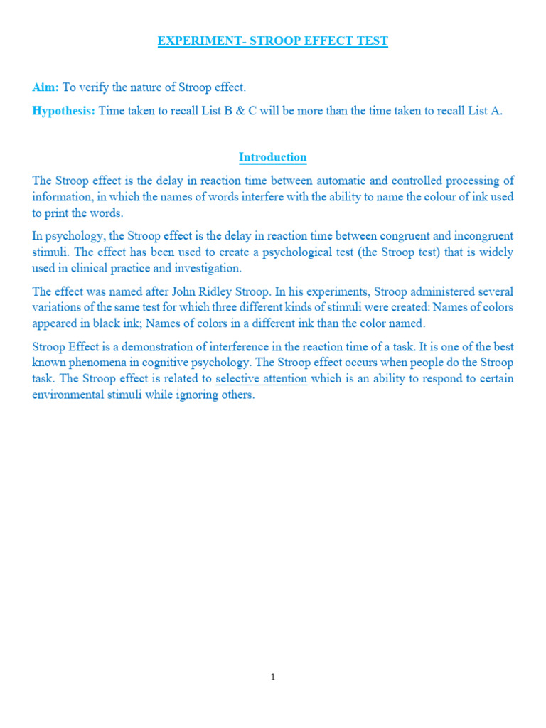 Experiment - Stroop Effect Test | PDF | Mental Processes | Cognitive ...