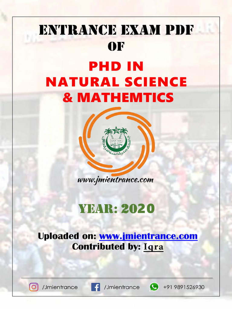 PHD Natural Science Mathematics 2020 JMIEntrance - Com - 6s03pq | PDF