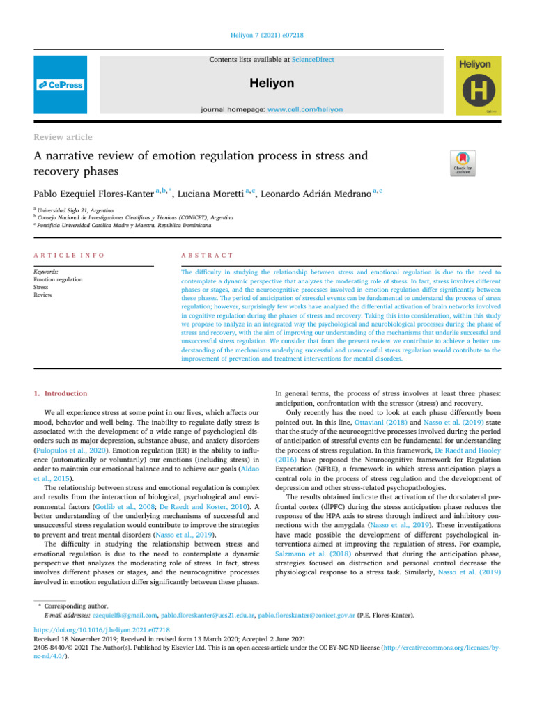 A Narrative Review of Emotion Regulation Process in Stress and Recovery ...