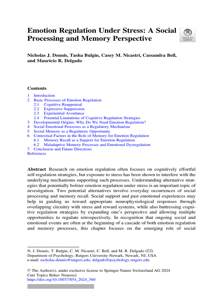 Emotion Regulation Under Stress | PDF | Emotional Self Regulation | Memory