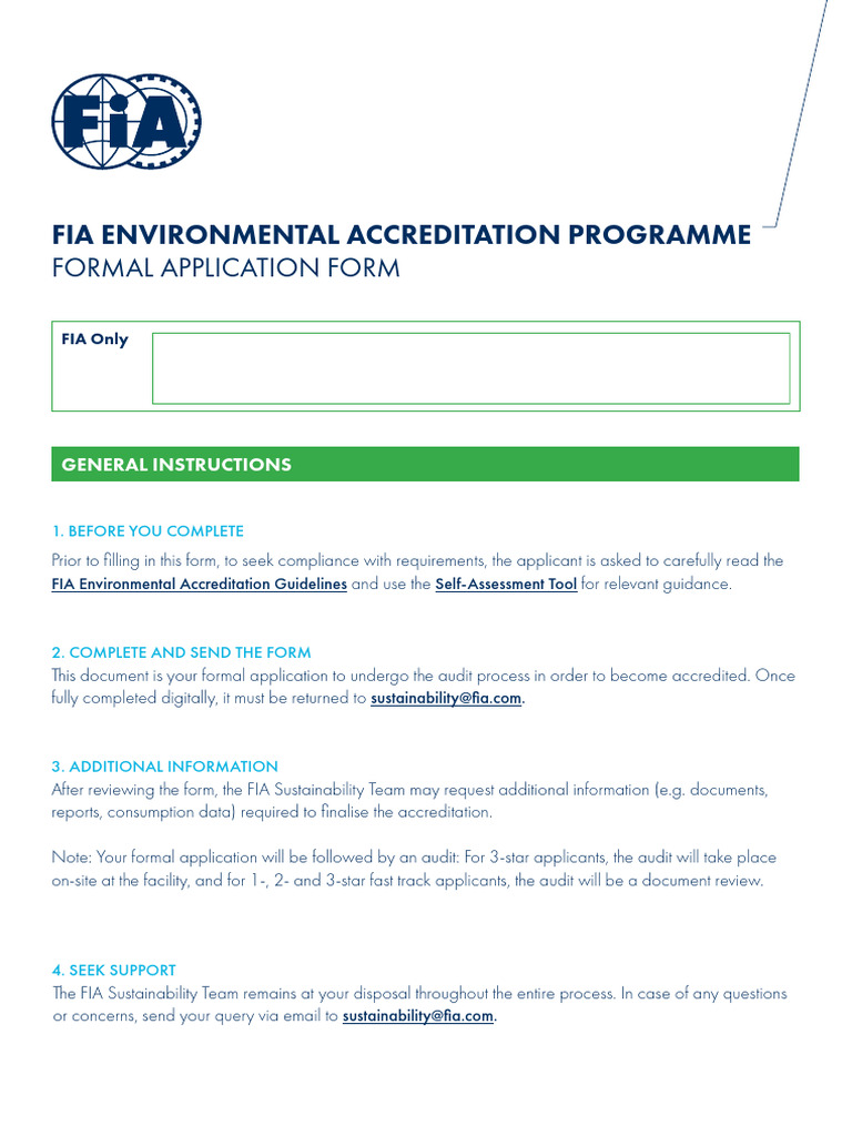 Fia Environmental Accreditation Formal Application Form 1 | PDF ...