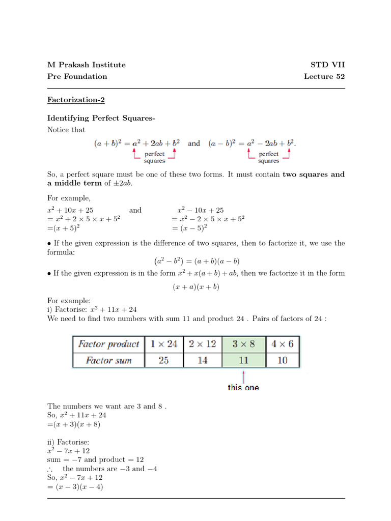 L52 Factorization 2 | PDF | Mathematical Concepts | Arithmetic