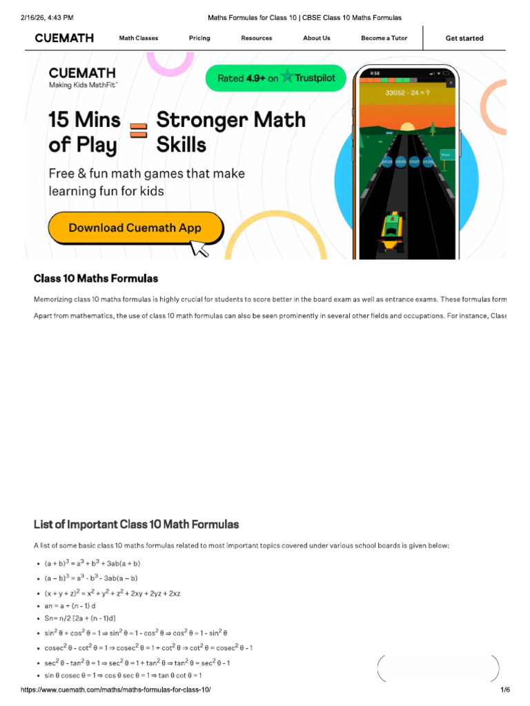 Cue Math Formula Sheet | PDF