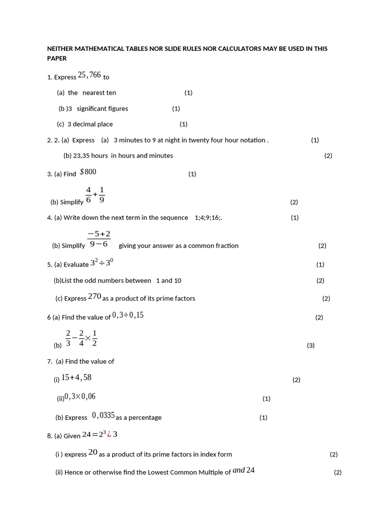 Form 2 End of Year 2020 | PDF | Significant Figures | Discrete Mathematics