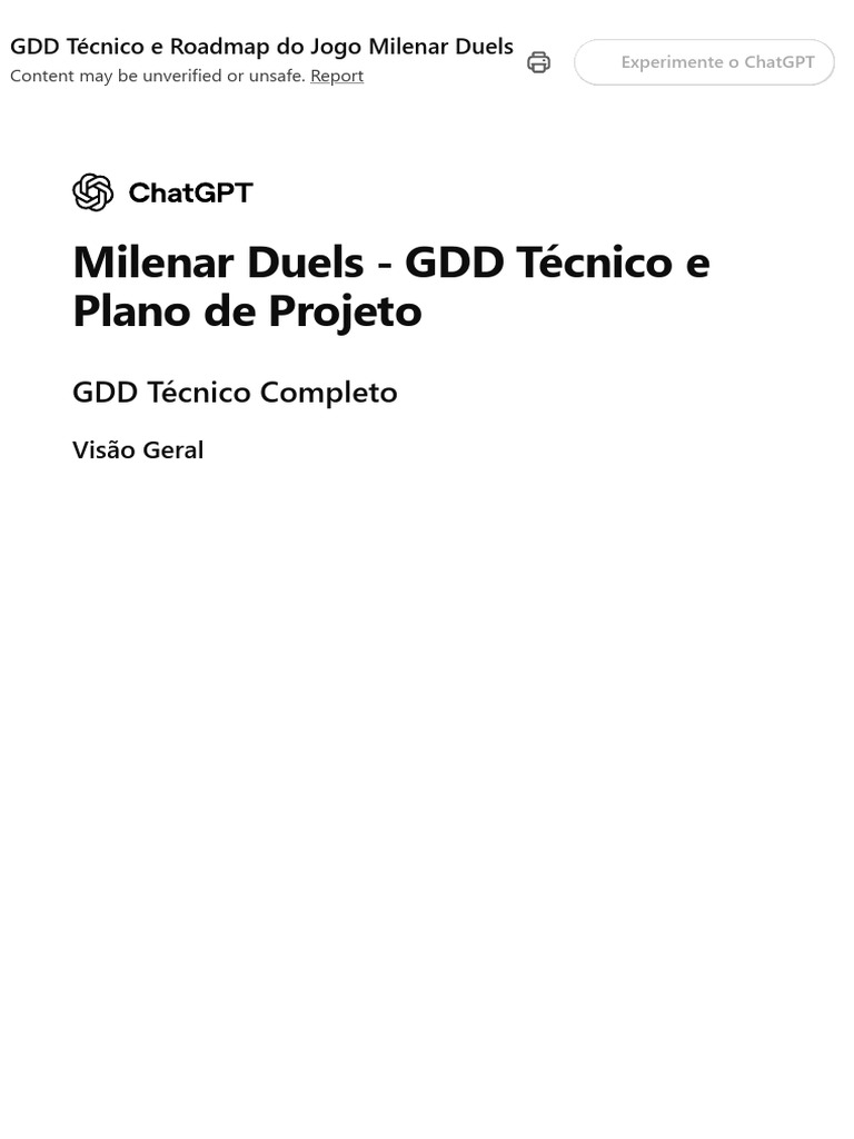 Fase 1 GDD e Roadmap Completo | PDF | Unity | Computação em nuvem
