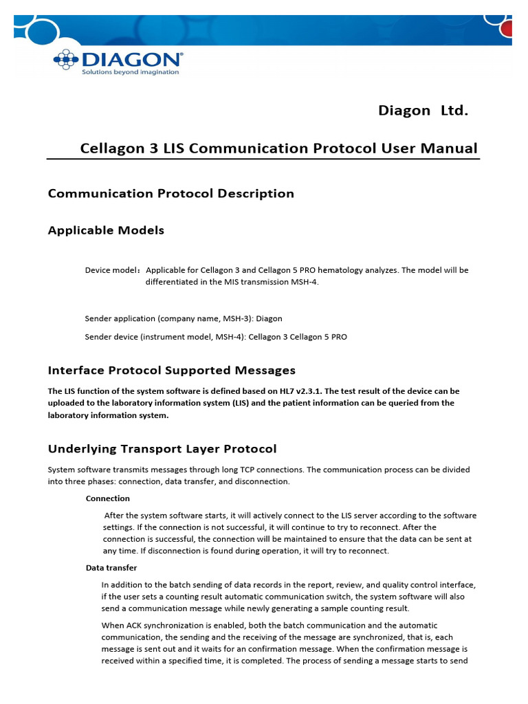 Cellagon 3 LIS Communication Protocol User Manual | PDF | Encodings ...