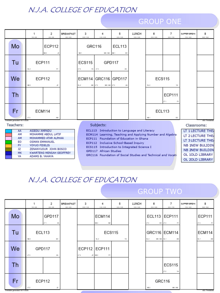 Tentative First Semester Timetable-2025-2026 2 | PDF | Lecture | Human ...