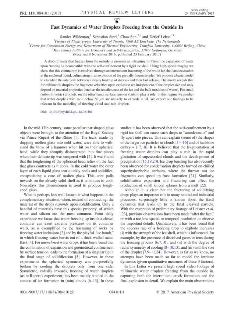 Fast Dynamics of Water Droplets Freezing From The Outside in | PDF ...