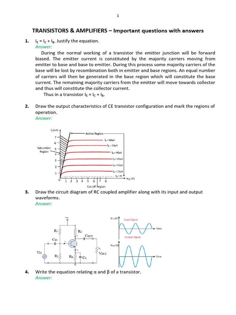6 & 7 Transistors & Amplifiers - Important Questions | PDF | Bipolar ...