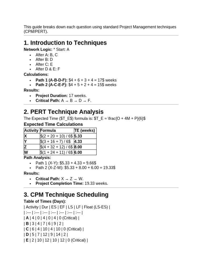 Module 3 Assignment Network Analysis, PERT and CPM | PDF | Project ...