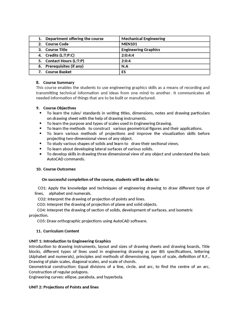 Engineering Graphics - Revised Syllabus | PDF | Perpendicular ...