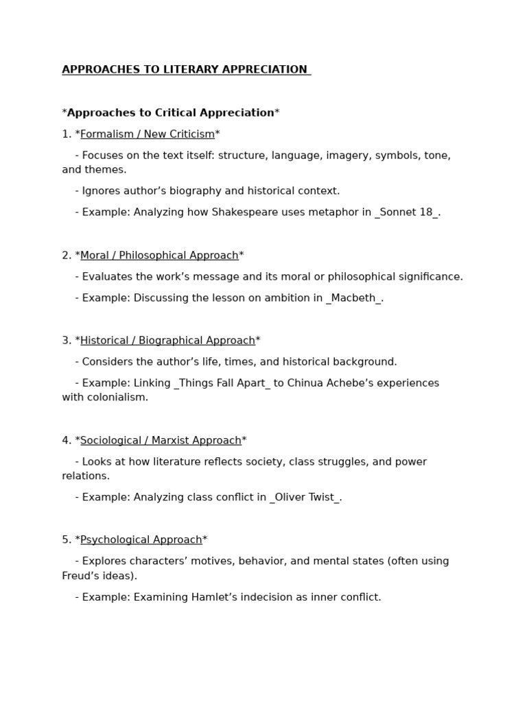 Literary Appreciation Notes | PDF | Poetry | Literary Theory