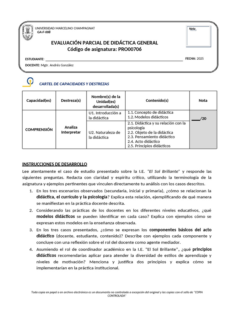 Didáctica General 2025-2 - Evaluación Parcial | PDF | Plan de estudios ...