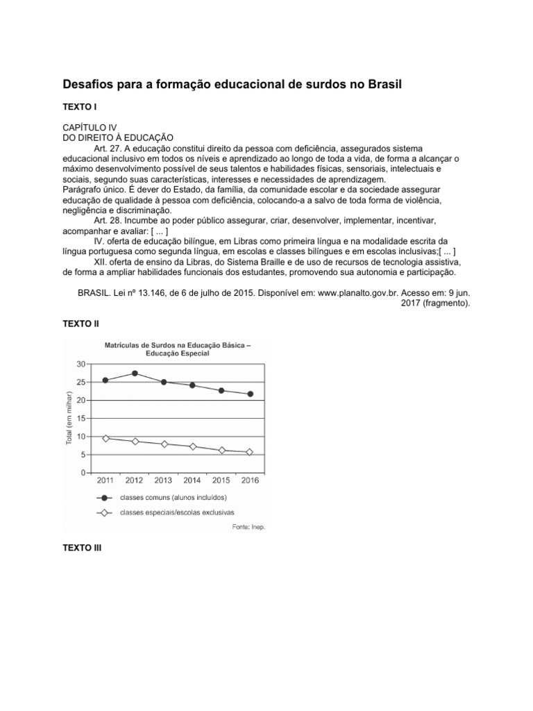 (ENEM) Desafios para A Formação Educacional de Surdos No Brasil. | PDF