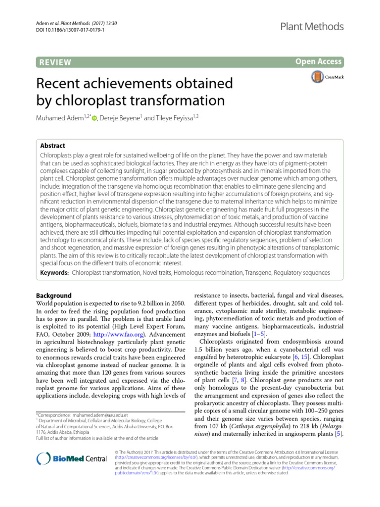 BMC Plant Methods | PDF | Gene | Chloroplast