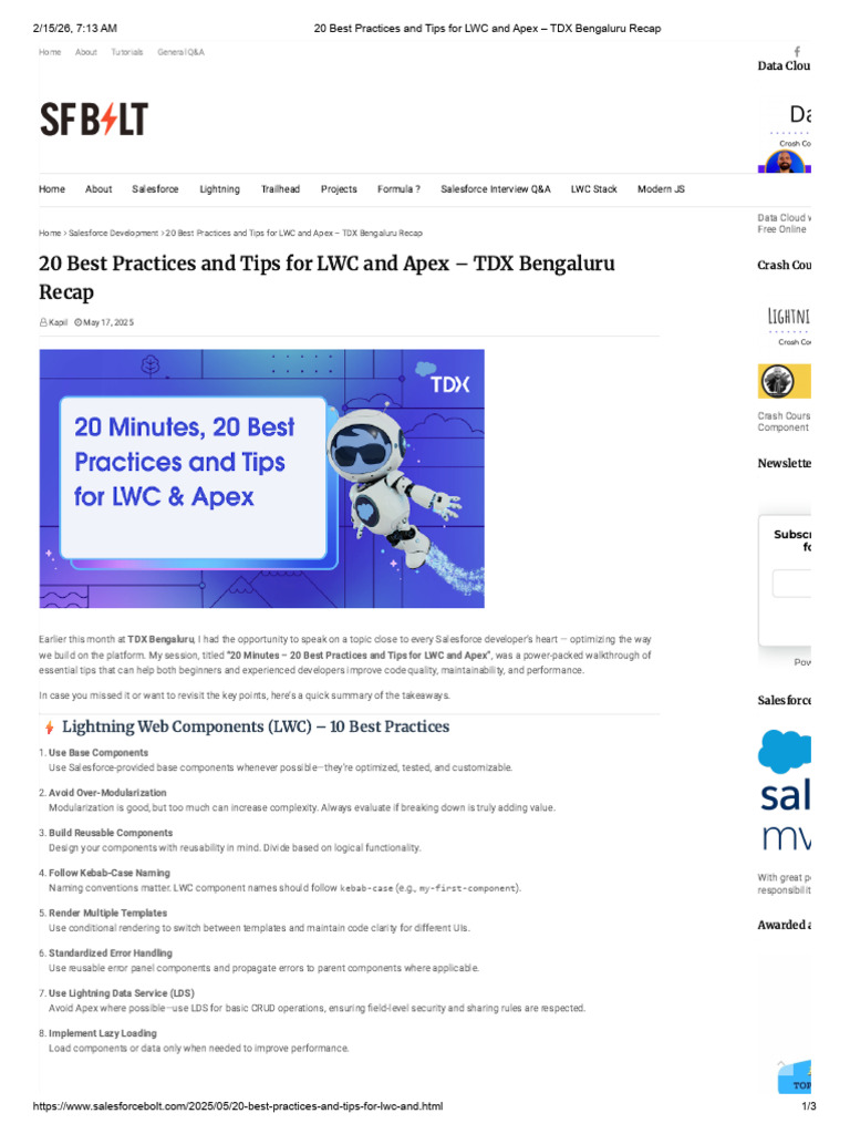 20 Best Practices and Tips for LWC and Apex – TDX Bengaluru Recap | PDF ...