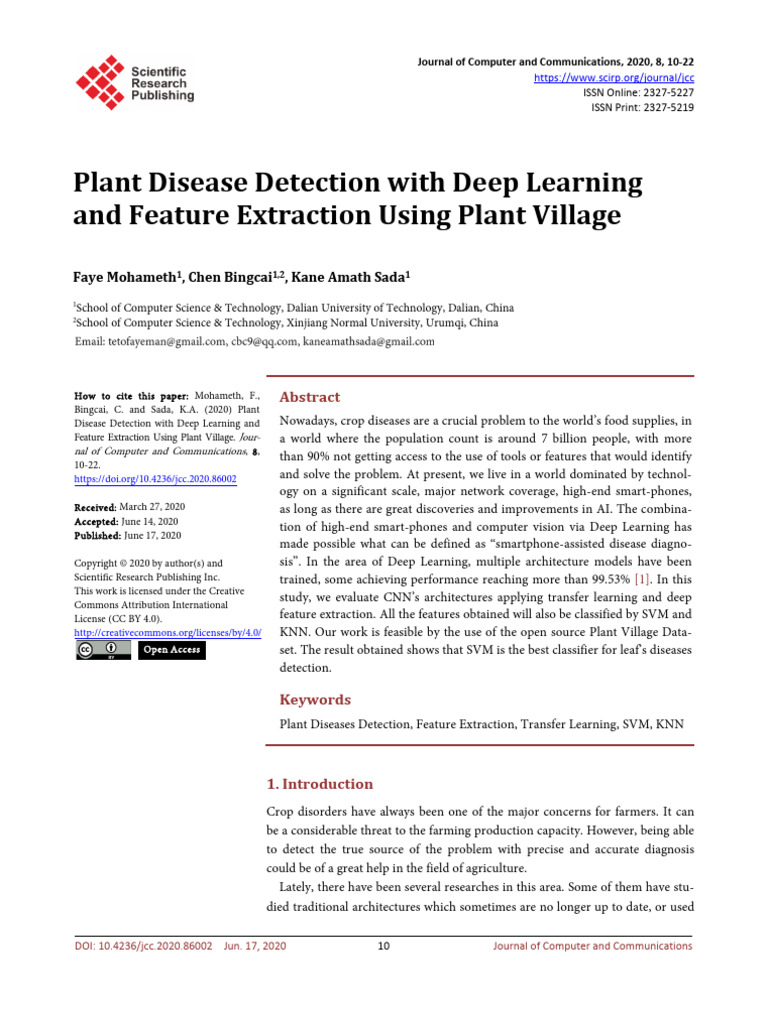 Plant Disease Detection With Deep Learning and Fea | PDF | Support ...