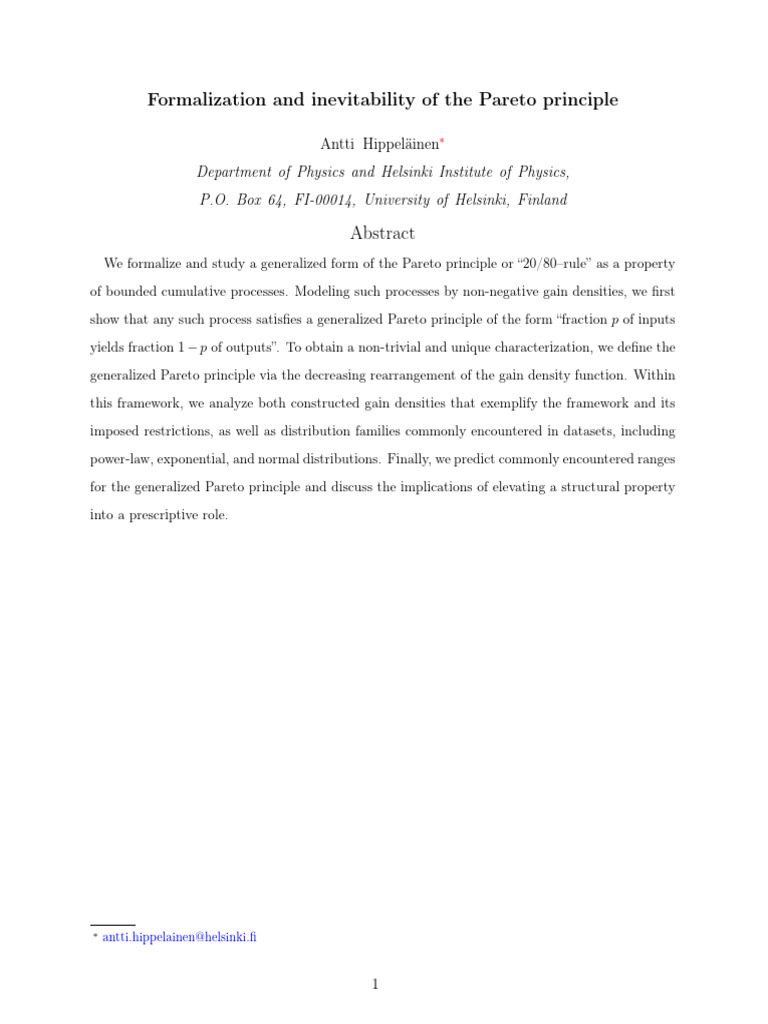 Formalization and inevitability of the Pareto principle | PDF ...