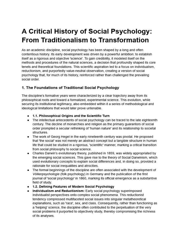 A Critical History of Social Psychology - From Traditionalism To ...